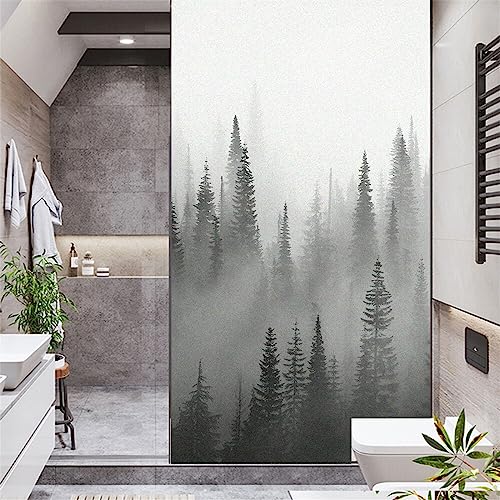 Nebeliger Wald-Buntglas-Fensteraufkleber, kein Kleber, statisch haftend, gefrostete Fensteraufkleber, Sichtschutz-Fensterfolie, dekorativ Fensterfolie (Size : 60x120cm) von BOZHOU