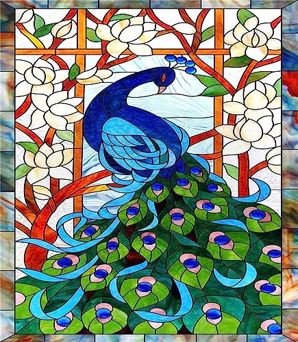 Pfauen-Buntglas-Fensteraufkleber, kein Kleber, statische Haftung, mattierte Fensteraufkleber, Sichtschutzfolie for Fenster, dekorativ Fensterfolie (Size : 60x180cm WxH) von BOZHOU