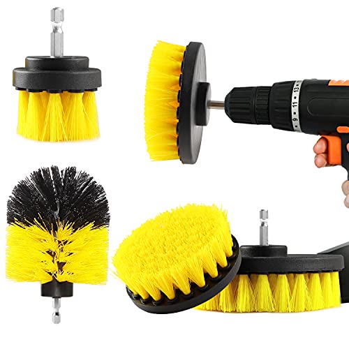 Bürstenaufsatz Bohrmaschine Set, 4 Stück Bürstenaufsatz Akkuschrauber Bürste Drill Brush, Reinigungsbürste Felgenbürste Scrubber Reinigung Bürste Kit für Felgen/Fliesen/Küche/Böden/Auto/Badewanne von BOZKAA