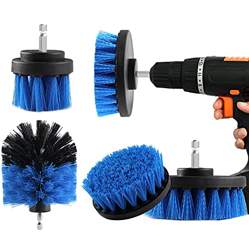 BOZKAA 4 Stück Bürstenaufsatz Akkuschrauber,Power Scrubber Reinigungsbürste Aufsatz Set,Allzweck Bürstenaufsatz Bohrmaschine,Nylon-Drill Brush für Keramik,Badewanne,Felgen,Küche, Auto,Blau von BOZKAA