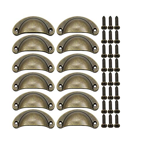 BOZONLI 12 Stück Muschelgriff Schubladengriffe Vintage Muschelgriff Möbelgriffe für Schublade, Antik Schubladengriff mit Schrauben für Küche Kabinett Schubladen (Bronze) von BOZONLI