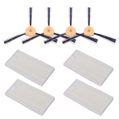 BOtizr Roboter-Staubsauger mit Seitenbürste Hepa-Filter, for Conga Slim 890/750 Roboter-Staubsauger-Teile (Color : 4 Brush and 4 HEPA) von BOtizr