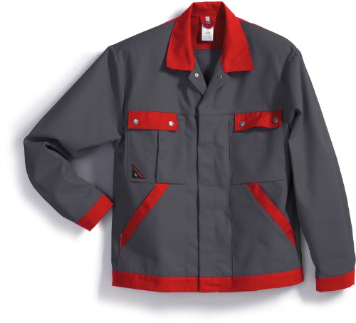 BP 1454-720-53-53/55 Arbeitsjacke, Verdecktes Druckknopfband und Taschen, 305,00 g/m² Verstärkte Baumwolle, dunkelgrau/rot, 53/55 von BP