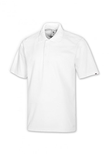 BP 1625-181-21-L Unisex-Poloshirt, 1/2 Ärmel, Polokragen mit verdecktem Druckknopfband, 70 cm, 220,00 g/m² Stoffmischung, weiß, L von BP