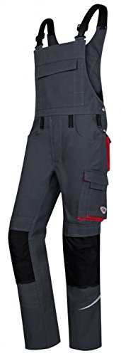 BP 1804-720-5681-44l Latzhose, Stretch-Hosenträger mit Clipbefestigungen, 305,00 g/m² Verstärkte Baumwolle, anthrazit/rot, 44l von BP