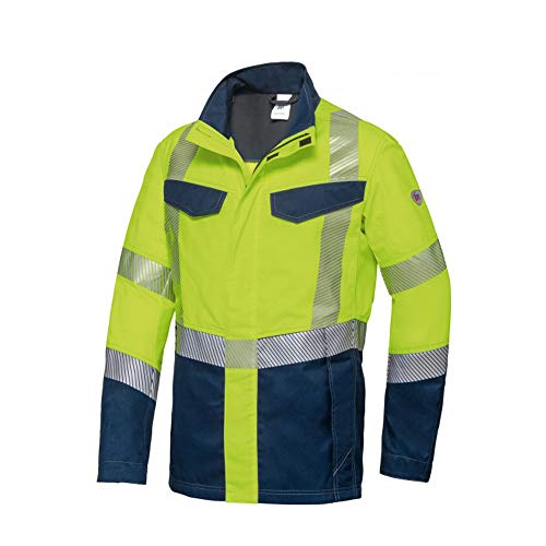 BP 2208-590-6614-44/46l Arbeitsjacke für Männer Stehkragen, Verdeckter Reißverschluss und Druckknopfband, Warngelb/Nachtblau, 44/46l von BP