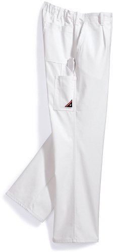 BP Cotton Plus 1469-720-21 Arbeitshose - Stoffhosenträger mit Gummieinsatz - Taschen für Knieschoner - Reine Baumwolle - Normale Passform - Größe: 44 - Farbe: weiß von BP
