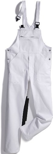 BP Workwear Basic 1413-060-21 Latzhose - Verstellbarer Bund - Kunststoff-Clip-Verschlüsse - Reine Baumwolle - Normale Passform - Größe: 62 - Farbe: weiß von BP