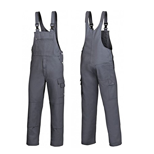 BP Workwear Basic 1482-060-53 Latzhose - Stoffhosenträger mit Gummieinsatz - Taschen für Knieschoner - Reine Baumwolle - Normale Passform - Größe: 64 - Farbe: dunkelgrau von BP