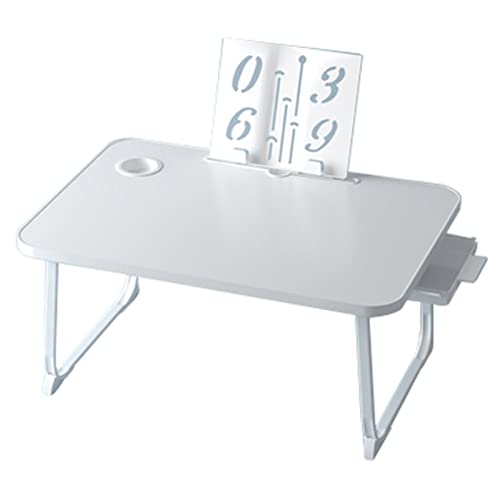BPABDEITR Bett-Tisch Laptop-Schreibtisch, Tragbarer, zusammenklappbarer Laptop-Betttisch mit Schublade und Getränkehalter – 70 cm, Weiß von BPABDEITR