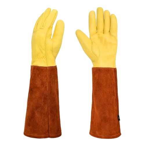 BPABDEITR Gartenhandschuhe for Rosenschnitt, Leder, mehrfarbig, mehrere Größen, 1 Paar(Brown Yellow,Large) von BPABDEITR