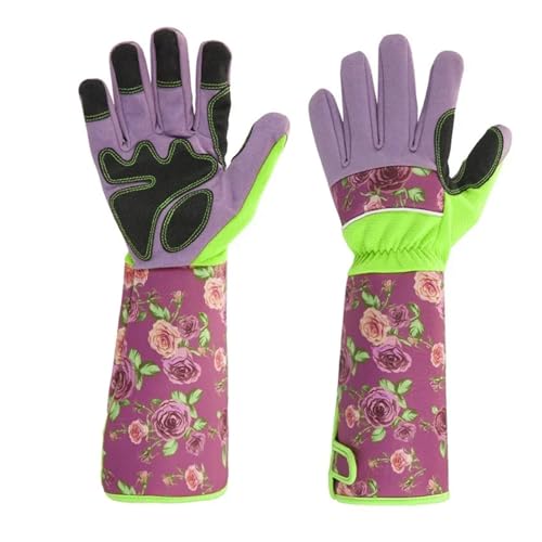 BPABDEITR Lange Gartenhandschuhe mit Blumendruck, Kunstleder, Unisex, mehrfarbig(Pink Pattern) von BPABDEITR