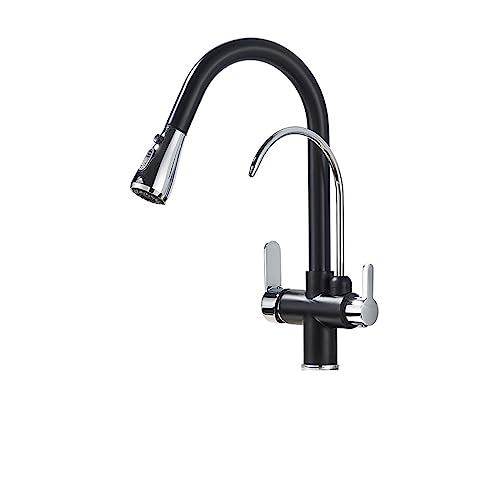 Küchenarmaturen, Ausziehbarer Küchenhahn mit Wasserfilter, 360-Grad-Drehung, an Deck montiert, warm und kalt, mehrfarbig(Black Chrome B) von BPABDEITR
