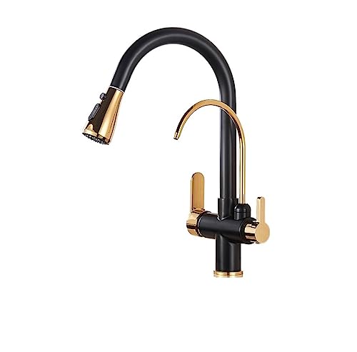 Küchenarmaturen, Ausziehbarer Küchenhahn mit Wasserfilter, 360-Grad-Drehung, an Deck montiert, warm und kalt, mehrfarbig(Black Golden B) von BPABDEITR