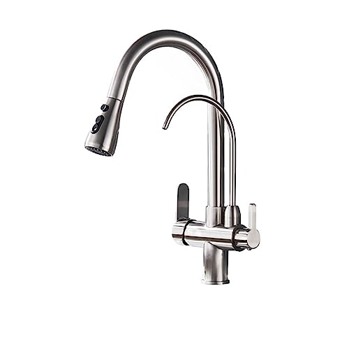 Küchenarmaturen, Ausziehbarer Küchenhahn mit Wasserfilter, 360-Grad-Drehung, an Deck montiert, warm und kalt, mehrfarbig(Brushed Nickel B) von BPABDEITR