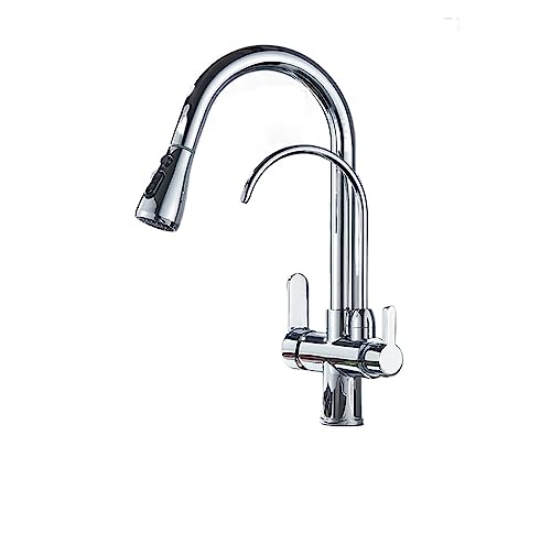 Küchenarmaturen, Ausziehbarer Küchenhahn mit Wasserfilter, 360-Grad-Drehung, an Deck montiert, warm und kalt, mehrfarbig(Chrome B) von BPABDEITR