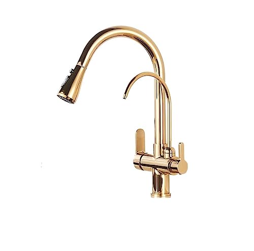 Küchenarmaturen, Ausziehbarer Küchenhahn mit Wasserfilter, 360-Grad-Drehung, an Deck montiert, warm und kalt, mehrfarbig(Golden B) von BPABDEITR