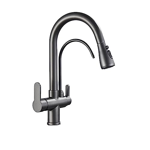 Küchenarmaturen, Ausziehbarer Küchenhahn mit Wasserfilter, 360-Grad-Drehung, an Deck montiert, warm und kalt, mehrfarbig(Gray B) von BPABDEITR