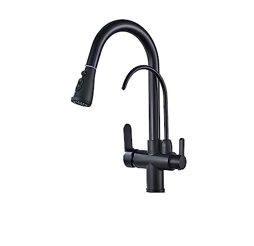 Küchenarmaturen, Ausziehbarer Küchenhahn mit Wasserfilter, 360-Grad-Drehung, an Deck montiert, warm und kalt, mehrfarbig(Matte Black B) von BPABDEITR