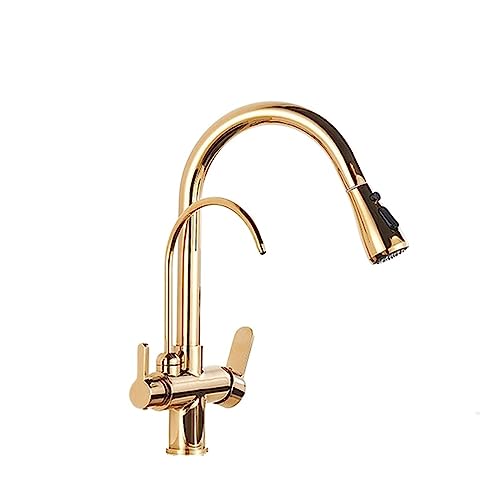 Küchenarmaturen, Küche 2/3 Weg Wasserfilter Pull-Out Wasserhahn Heiß Kalt Mixer Multicolor(Gold a) von BPABDEITR