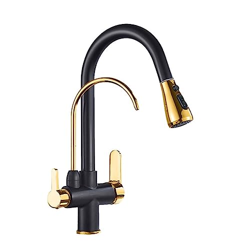 Küchenarmaturen, Mehrfarbiger ausziehbarer Küchenmischbatterie mit 360-Grad-Drehung(Black and Gold) von BPABDEITR
