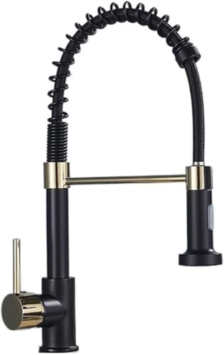 Küchenarmaturen, Messing Pull-Out Küche Wasserhahn Deck Montieren 360 Grad Drehen Heiß Kalt Mixer Multicolor(Black Golden) von BPABDEITR