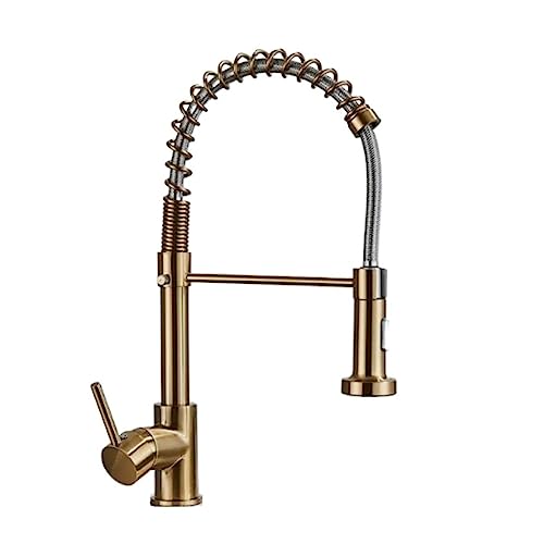 Küchenarmaturen, Messing Pull-Out Küche Wasserhahn Deck Montieren 360 Grad Drehen Heiß Kalt Mixer Multicolor(Brushed Gold B) von BPABDEITR