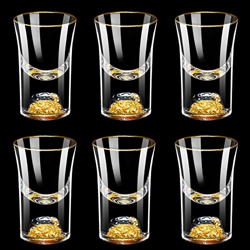 BPFY 6 Stück 20 ml Schnapsgläser, Kristall-Schnapsglas-Set verziert mit 24 Karat Goldflocken, Glas-Schnapsbecher für Whiskey, Tequila, Wodka, Mini-Schnapsglas, perfekt für Party, Bar, Club von BPFY