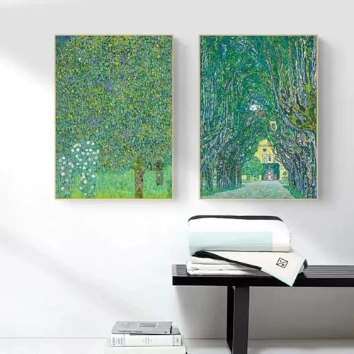 Gustav Klimt Grüne Naturlandschaft Leinwandgemälde Poster Bauerngarten Blumen Natur für Wohnzimmer Heimdekoration (30 x 45 cm / 2 Stück rahmenlos) von BPJSTU