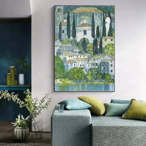 Gustav Klimt Grüne Naturlandschaft Leinwandgemälde Poster Bauerngarten Blumen Natur für Wohnzimmer Heimdekoration (50 x 70 cm/rahmenlos) von BPJSTU
