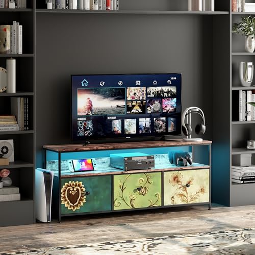BPKADHY LED-TV-Möbel mit 3 Schubladen, 108 x 30 x 57 cm, TV-Bank, Retro, Buffet, Wohnzimmer, Kommode, Wohnzimmer, Aufbewahrungsschrank, Aufbewahrungsschrank (farbige Schubladen, 108 cm-B) von BPKADHY