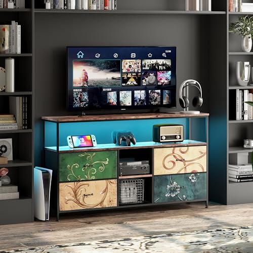 BPKADHY LED-TV-Möbel mit 4 Schubladen, 137 x 30 x 78 cm, TV-Bank, Retro, Buffet, Wohnzimmer, Kommode, Wohnzimmer, Aufbewahrungsschrank, Aufbewahrungsfach, Schrank (farbige Schubladen, 137 cm-A) von BPKADHY
