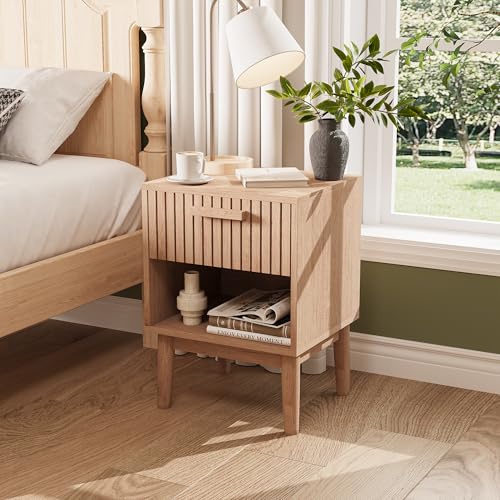 BPKADHY Nachttisch 2er Set Holz, Nachttisch mit Schublade und Offene Fächer, 40 x 35 x 55cm (Naturholzfarben) von BPKADHY