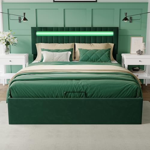 Polsterbett Doppelbett 160x200 cm, Polsterbett mit Led und Bettkasten Doppelbett mit Stauraum und Lattenrost Polsterbett Samt Stauraumbett Funktionsbetten für Schlafzimmer Gästezimme (160x200cm) von BPKADHY