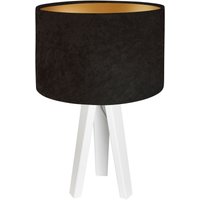Dreibein Tischleuchte Stoff Holz in Braun Gold Weiß 46cm von BPS Koncept
