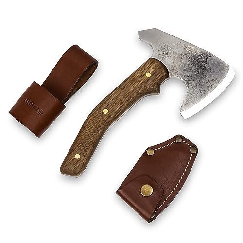 BPS Knives Buschcraft Axe mit Lederscheide - Kohlenstoffstahl Vollangel Campingbeil - Kleine Holzschnitzaxt zum Holzhacken und Gartenarbeit von BPSKNIVES