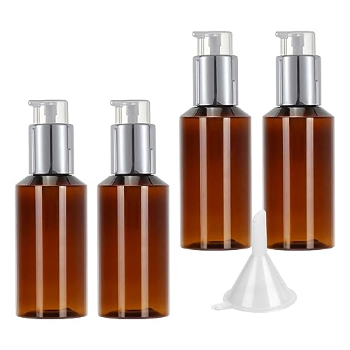 BPZXL 4 Stück, 100ml Braun Kunststoff Lotionsflaschen Nachfüllbare Pumpflaschen Shampoo Spender für Seifenemulsionsflüssigkeiten von BPZXL