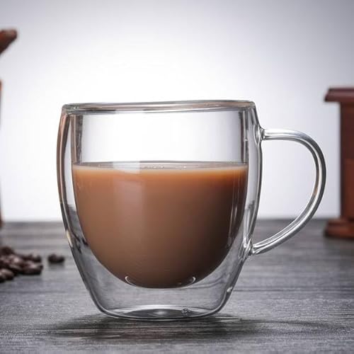 BPlanet Doppelwandige Kaffeetasse 250ml | Doppelwandiges Thermoglas mit Henkel | 250 ml | Trinkglas | Thermotasse | Teeglas | Latte Macchiato Glas | Kaffeeglas | Cappuccino Glas von BPlanet