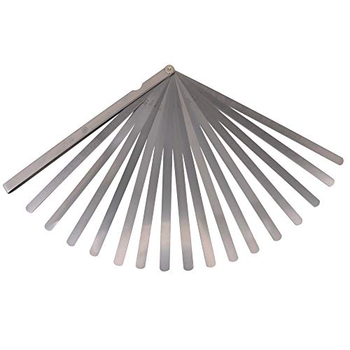 BQLZR Fühlerlehre, Stahl, 300 mm Länge, Dicke 0,02–1 mm, zweifach markiert, metrisch und lehrend, Messwerkzeug, 17 Stück von BQLZR
