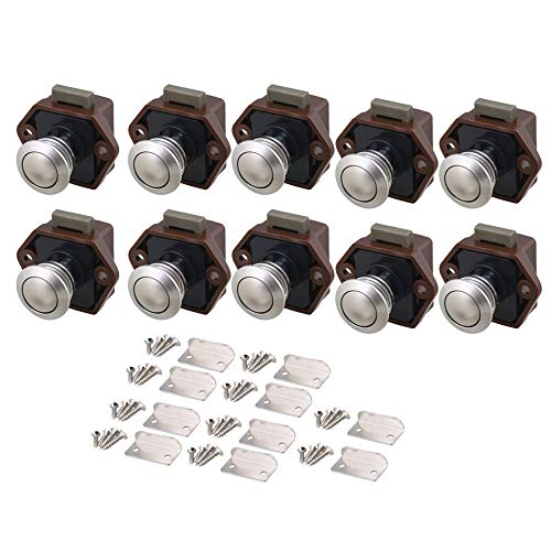 BQLZR 20mm cut-out brown button keyless lock RV button lock caravan lock suitable for RV drawer door thickness 15-18mm 10-piece pack (with 20 long screws, 20 short screws) von BQLZR