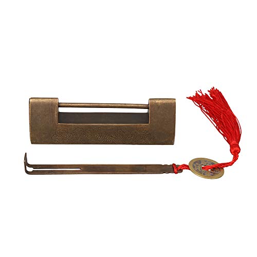 BQLZR Abstand 6cm Chinese Old Style Messing Geschnitzte Fisch Horizontal Vorhaengeschloss-Sperre Chinesische Antike Schloss und Schluessel von BQLZR