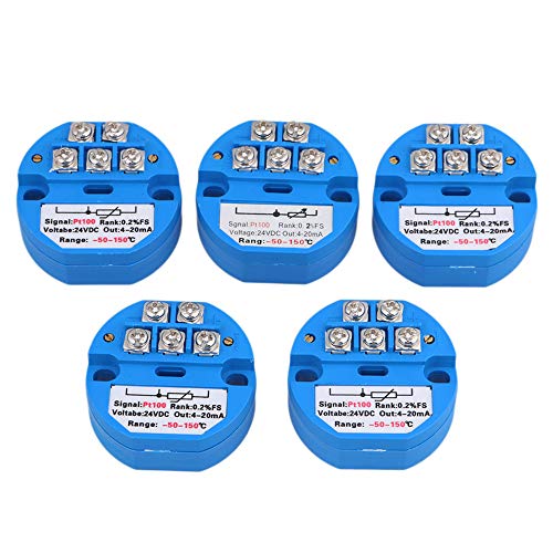 BQLZR PT100 Temperatursensor-Transmitter aus Kunststoff, Kunststoff, 24 V, -50 - 150 Grad, 4 - 20 mA, 5 Stück, Blau von BQLZR