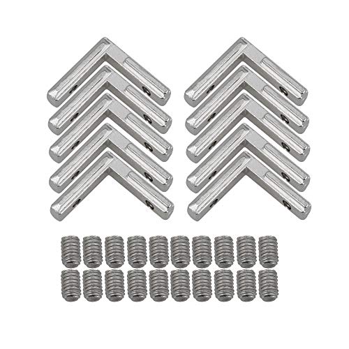 BQLZR Eckstreben Gelenkhalterungen mit Schrauben, rechtwinklige Form, silberfarben, Karbonstahl, Inneneckverbinder, Gelenkhalterung für Aluminium-Extrusionsprofil 2020 Serie, Schlitz 6 mm, 10 Stück von BQLZR