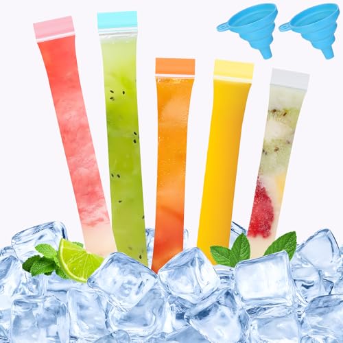 250 Stück Transparente Eis am Stiel Beutel,Farbe Popsicle Formen Beutel mit 2 Trichter,Einweg-Eisbeutel mit Reißverschluss,Wassereis Selber Machen,für Joghurt, Sticks,Saft Smoothies von BQMEZRNUS