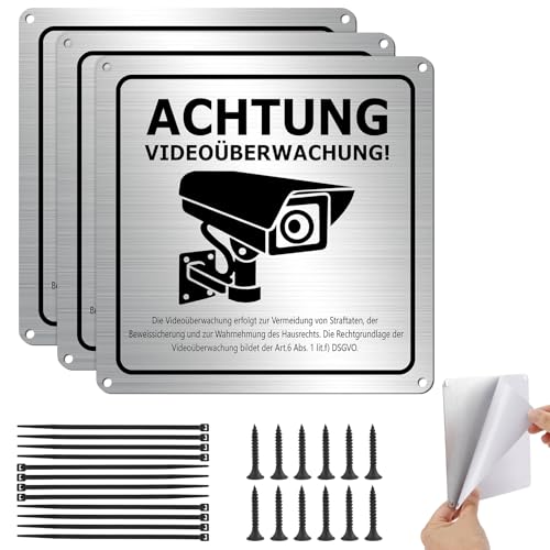 3 Stück Schild Videoüberwachung,Sign Sticker Video Surveillance mit DSGVO Hinweis,15x15cm - Selbstklebend Warnschild Hinweisschild,Aluminium Privatgrundstück,für Innen Außen Kameraüberwachung 3 Stück Schild Videoüberwachung,Sign Sticker Video Surveillance mit DSGVO Hinweis,15x15cm - Selbstklebend Warnschild Hinweisschild,Aluminium Privatgrundstück,für Innen Außen Kameraüberwachung von BQMEZRNUS