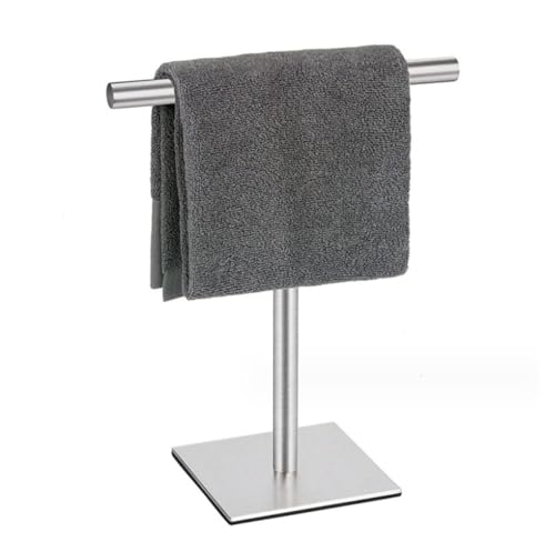BQQQ Badregal, Handtuchhalter aus Edelstahl 304, Handtuchständer, moderner Handtuchhalter für Badezimmerarbeitsplatte mit 10-Zoll-Stange, freistehender Handtuchhalter (Silber) von BQQQ
