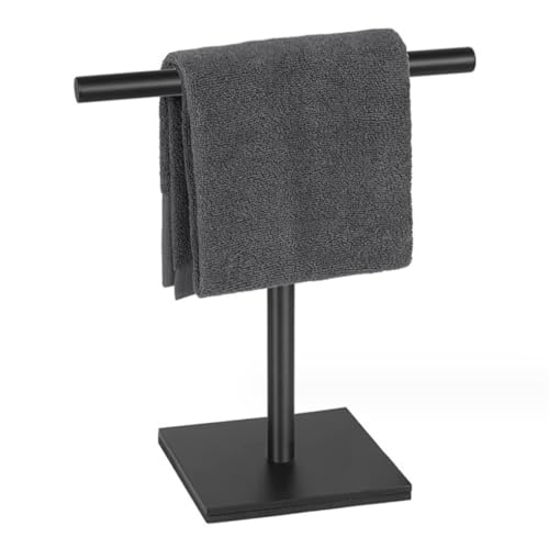 BQQQ Badregal, Handtuchhalter aus Edelstahl 304, Handtuchständer, moderner Handtuchhalter für Badezimmerarbeitsplatte mit 10-Zoll-Stange, freistehender Handtuchhalter (schwarz) von BQQQ