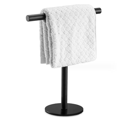 BQQQ Badregal, Handtuchhalter aus Edelstahl 304, T-förmiger Handtuchhalterständer für Badezimmer, Küche, Waschtisch, Arbeitsplatte, freistehender Handtuchhalter (schwarz) von BQQQ