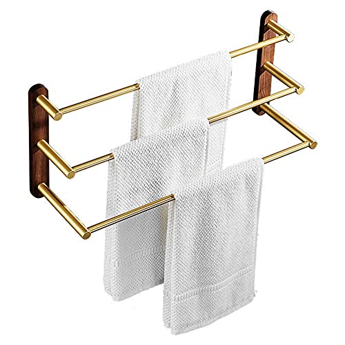 BQQQ Handtuchhalter, Handtuchaufhänger, nagelfrei, 38–48 cm, Handtuchhalter, Badezimmer-Handtuchstange aus Holz und Aluminium in gebürstetem Gold, Handtuchhalter mit DREI Stangen für Ba BQQQ Handtuchhalter, Handtuchaufhänger, nagelfrei, 38–48 cm, Handtuchhalter, Badezimmer-Handtuchstange aus Holz und Aluminium in gebürstetem Gold, Handtuchhalter mit DREI Stangen für Ba von BQQQ