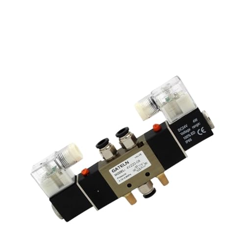 4V220-08 Luftpneumatisches Magnetventil 5-Wege 2-Position 1/4 Zoll Aluminiumlegierung Intern DC12V(With 10mm fittings) von BQSLUMLZU